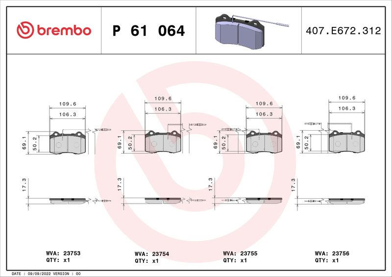 BREMBO P 61 064 Brake Pad Set, disc brake