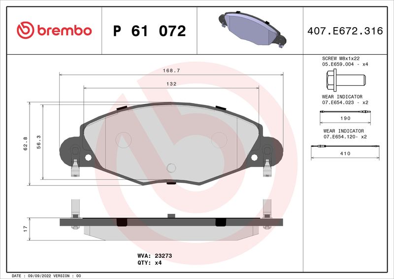 BREMBO P 61 072 Brake Pad Set, disc brake