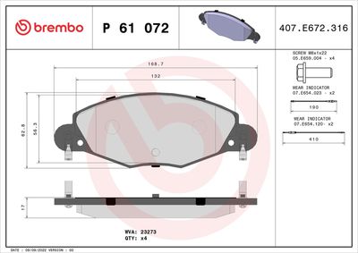 Brake Pad Set, disc brake BREMBO P 61 072