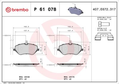 Brake Pad Set, disc brake BREMBO P 61 078