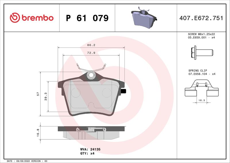 BREMBO P 61 079 Brake Pad Set, disc brake
