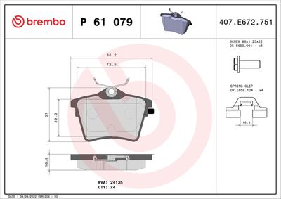Brake Pad Set, disc brake BREMBO P 61 079