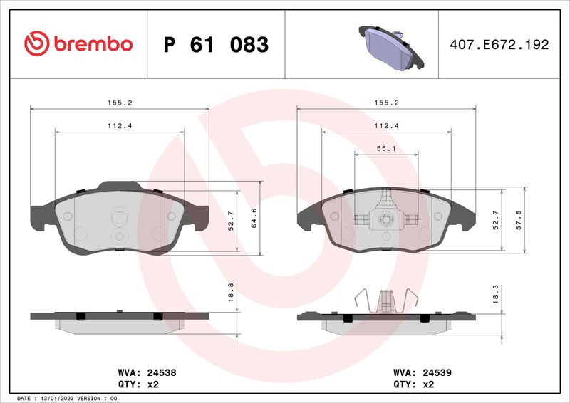 BREMBO P 61 083 Brake Pad Set, disc brake