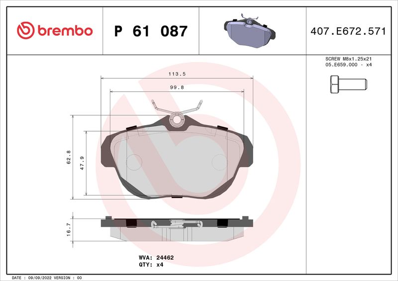 BREMBO P 61 087 Brake Pad Set, disc brake