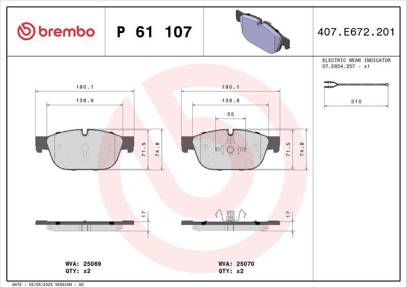 BREMBO P 61 107 Brake Pad Set, disc brake