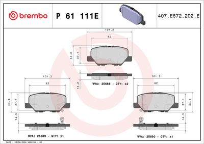 Brake Pad Set, disc brake BREMBO P 61 111E