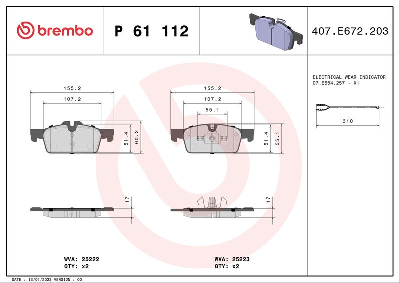 BREMBO P 61 112 Brake Pad Set, disc brake