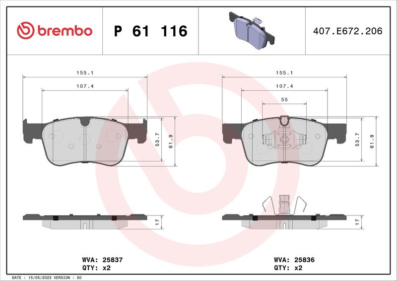BREMBO P 61 116 Brake Pad Set, disc brake