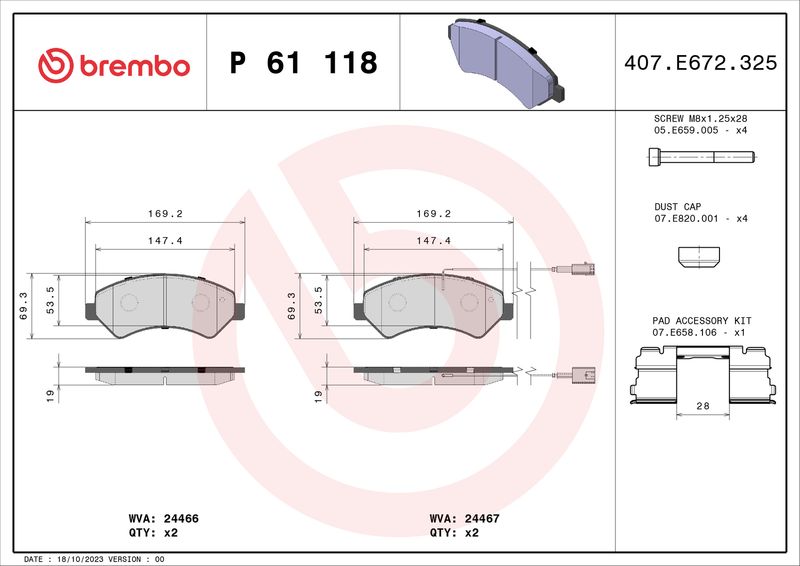 BREMBO P 61 118 Brake Pad Set, disc brake