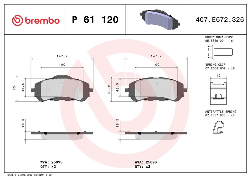 BREMBO P 61 120X Brake Pad Set, disc brake