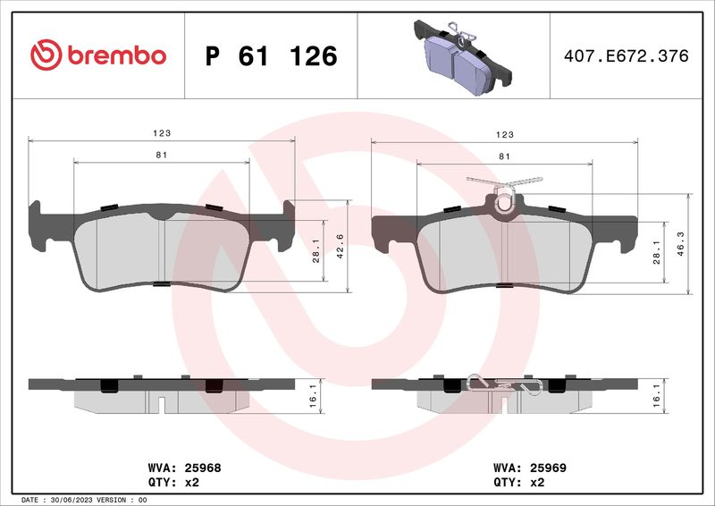BREMBO P 61 126 Brake Pad Set, disc brake