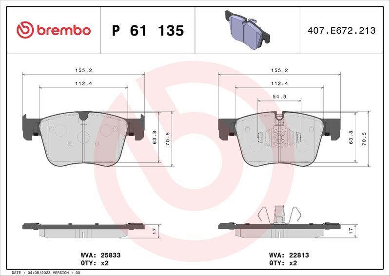 BREMBO P 61 135X Brake Pad Set, disc brake