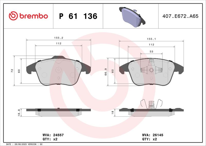 BREMBO P 61 136 Brake Pad Set, disc brake