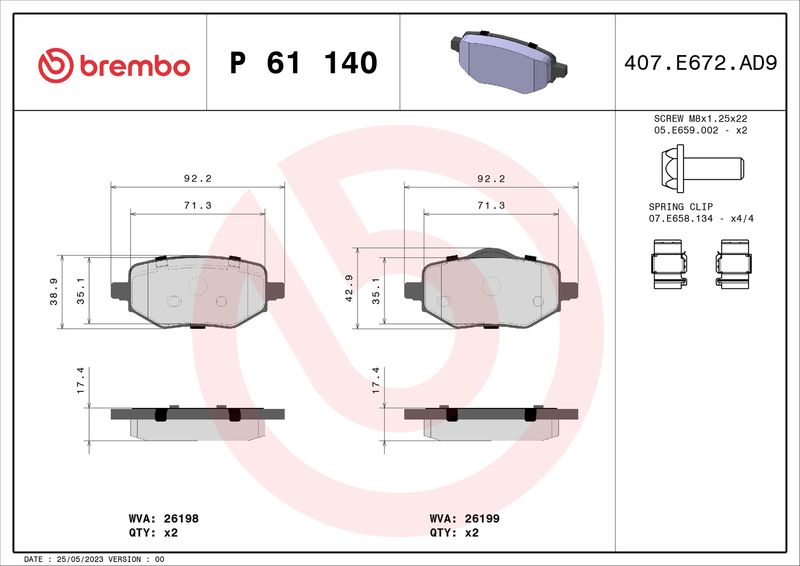 BREMBO P 61 140 Brake Pad Set, disc brake