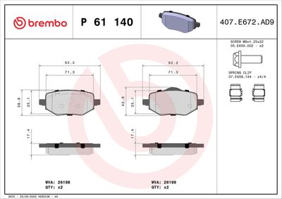 Brake Pad Set, disc brake BREMBO P 61 140