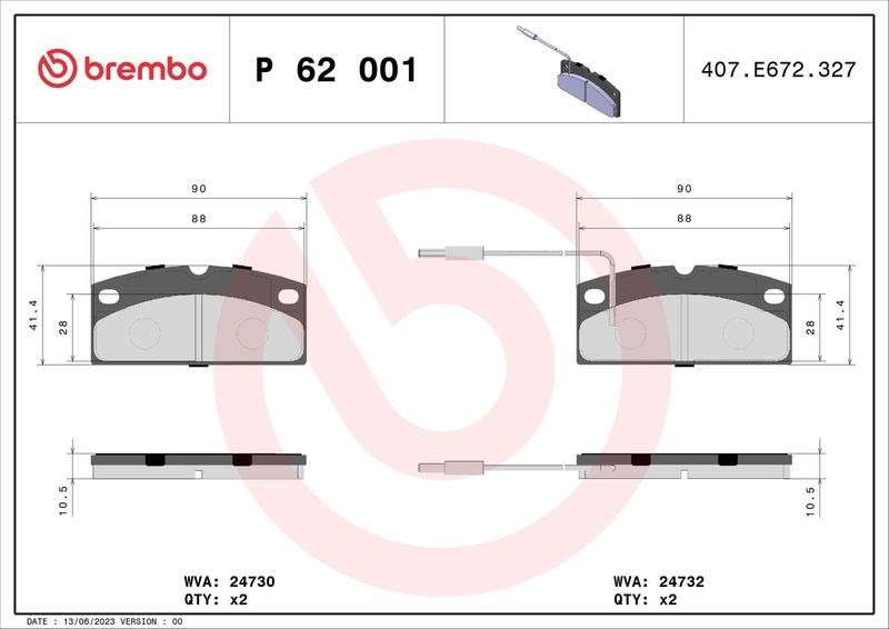 BREMBO P 62 001 Brake Pad Set, disc brake
