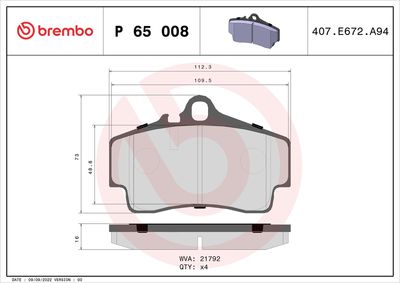 Brake Pad Set, disc brake BREMBO P 65 008
