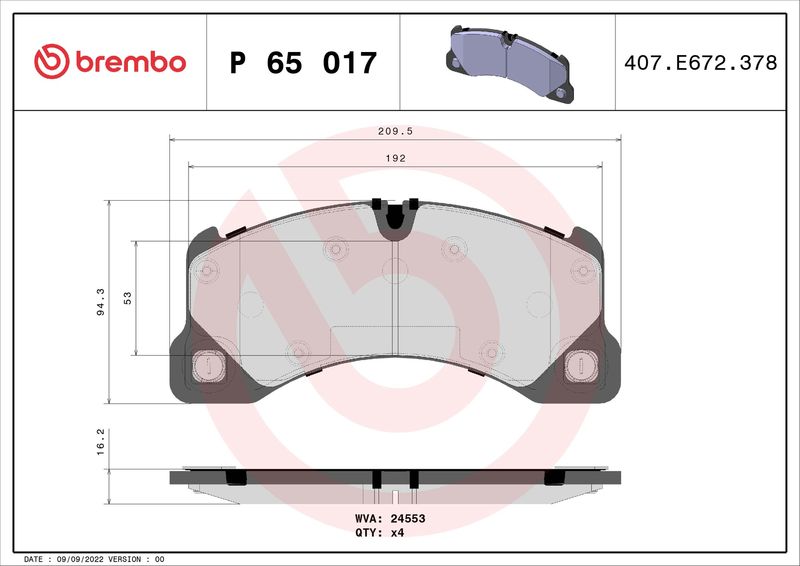BREMBO P 65 017 Brake Pad Set, disc brake