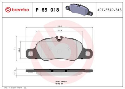 Brake Pad Set, disc brake BREMBO P 65 018
