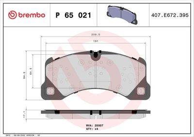 Brake Pad Set, disc brake BREMBO P 65 021