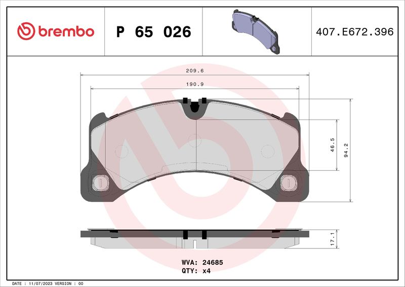 BREMBO P 65 026 Brake Pad Set, disc brake