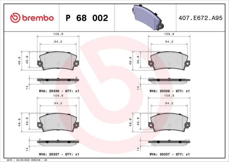 BREMBO P 68 002 Brake Pad Set, disc brake