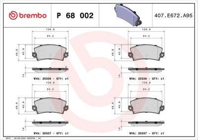 Brake Pad Set, disc brake BREMBO P 68 002