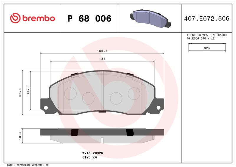 BREMBO P 68 006 Brake Pad Set, disc brake