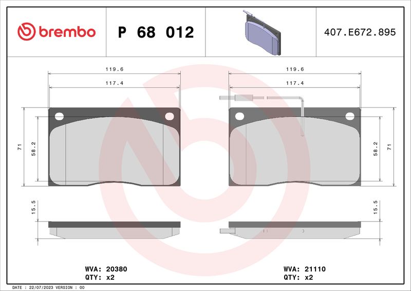 BREMBO P 68 012 Brake Pad Set, disc brake