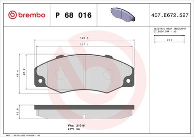 Brake Pad Set, disc brake BREMBO P 68 016