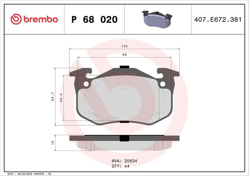BREMBO P 68 020 Brake Pad Set, disc brake