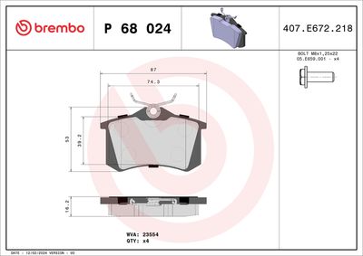 Brake Pad Set, disc brake BREMBO P 68 024X