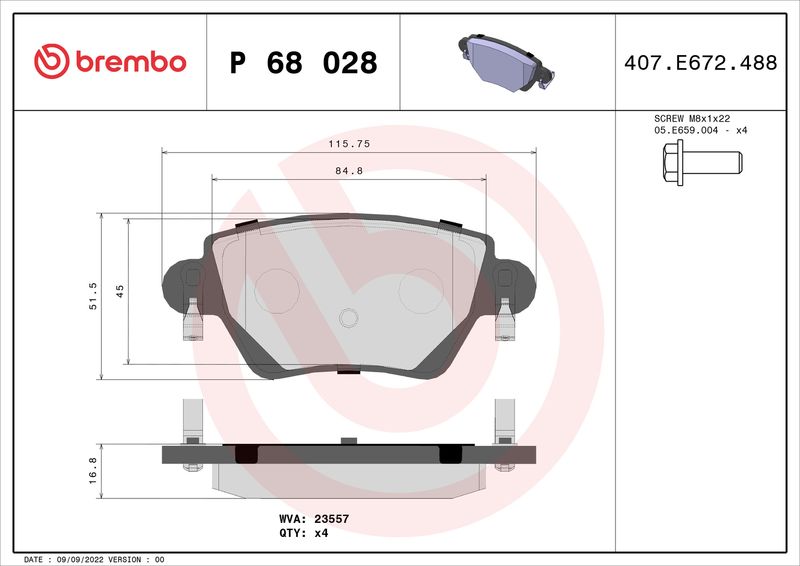 BREMBO P 68 028 Brake Pad Set, disc brake