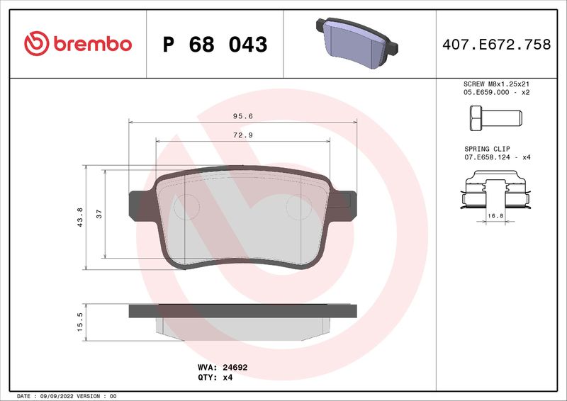 BREMBO P 68 043 Brake Pad Set, disc brake