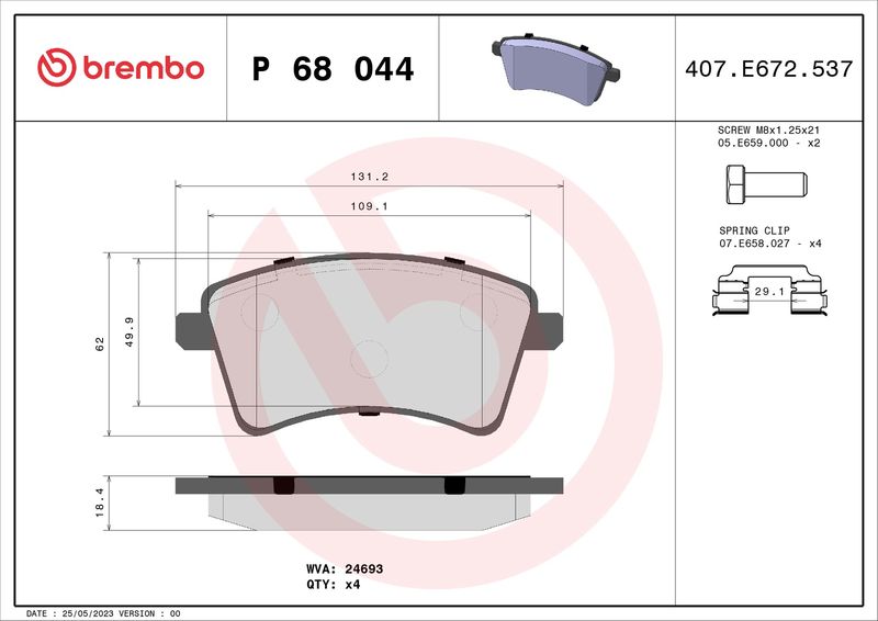 BREMBO P 68 044 Brake Pad Set, disc brake