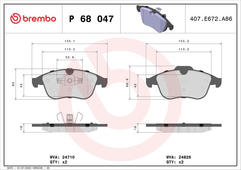 BREMBO P 68 047X Brake Pad Set, disc brake