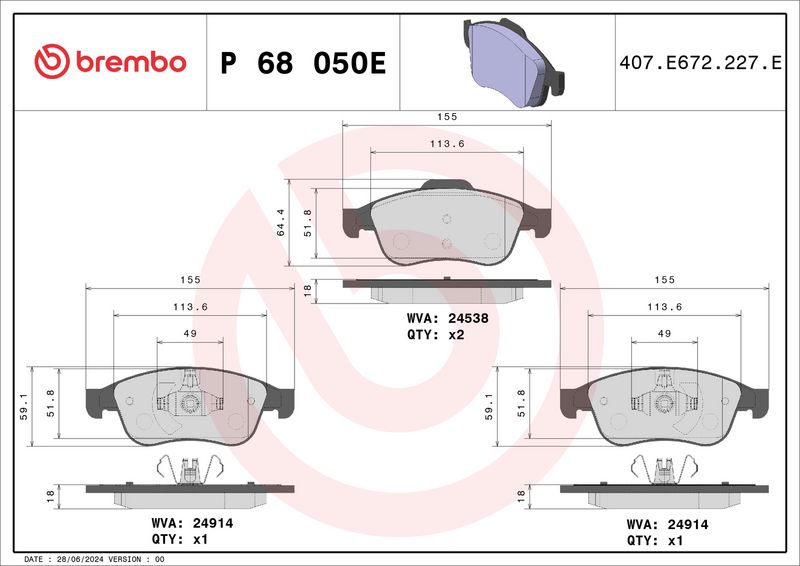 BREMBO P 68 050E Brake Pad Set, disc brake