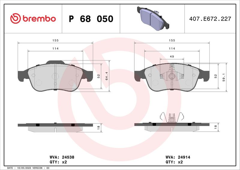 BREMBO P 68 050X Brake Pad Set, disc brake