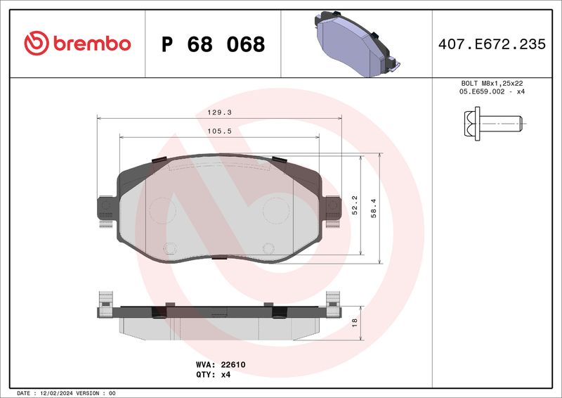 BREMBO P 68 068X Brake Pad Set, disc brake