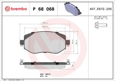 Brake Pad Set, disc brake BREMBO P 68 068X