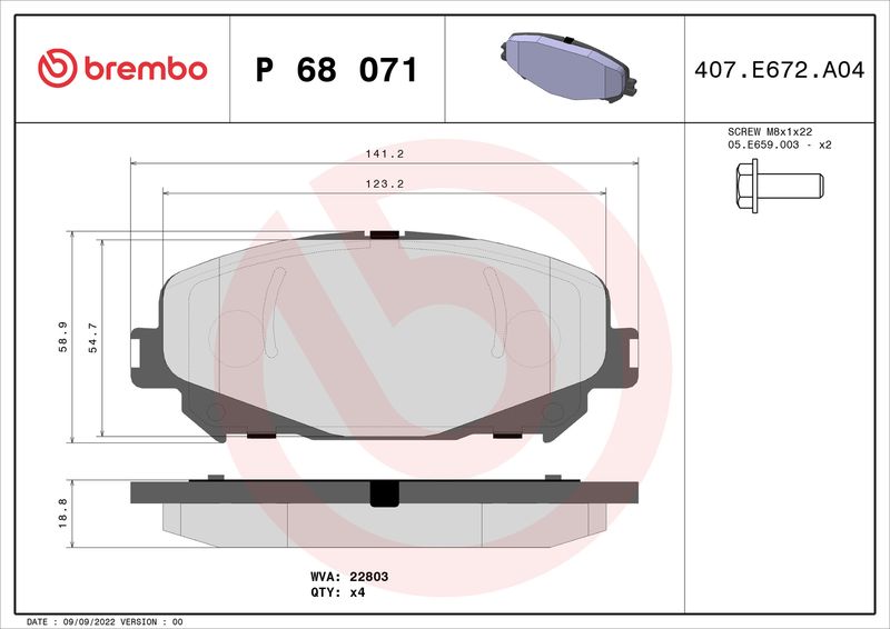 BREMBO P 68 071X Brake Pad Set, disc brake