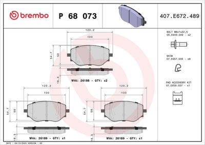 Brake Pad Set, disc brake BREMBO P 68 073