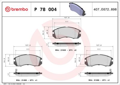 Brake Pad Set, disc brake BREMBO P 78 004