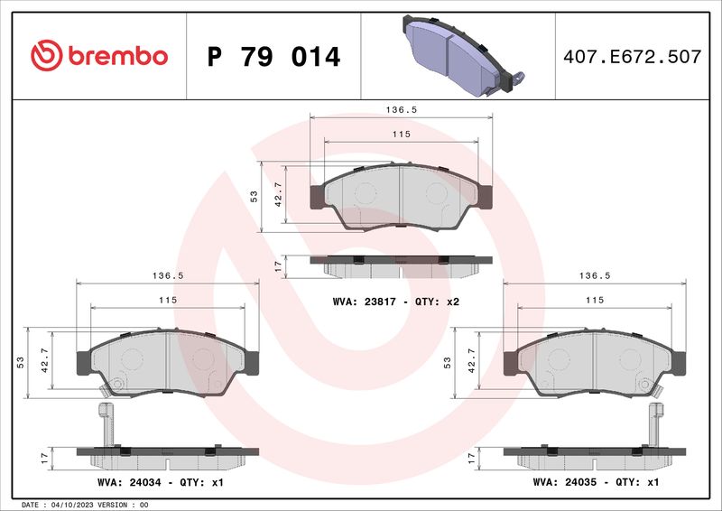 BREMBO P 79 014 Brake Pad Set, disc brake