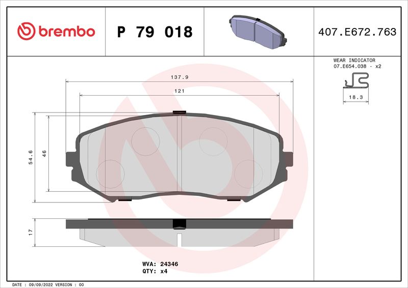 BREMBO P 79 018 Brake Pad Set, disc brake