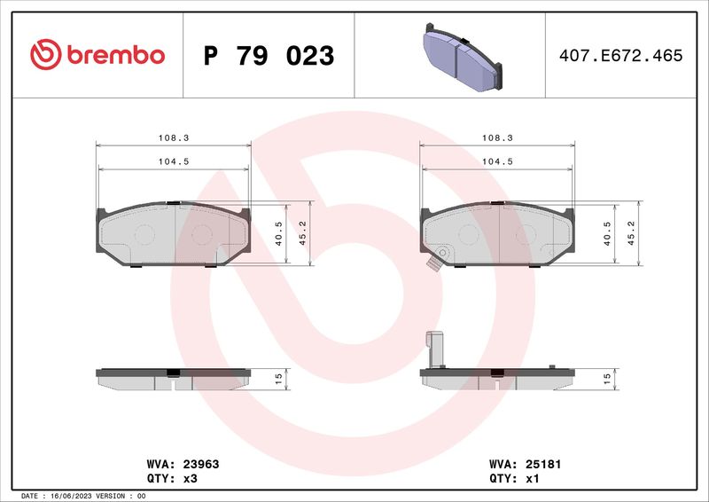 BREMBO P 79 023 Brake Pad Set, disc brake