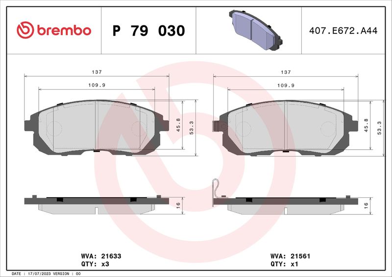 BREMBO P 79 030 Brake Pad Set, disc brake