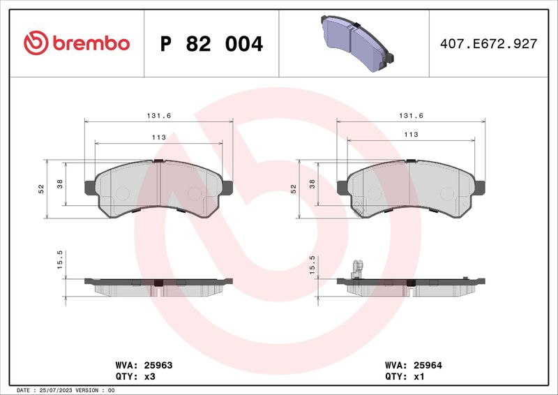 BREMBO P 82 004 Brake Pad Set, disc brake