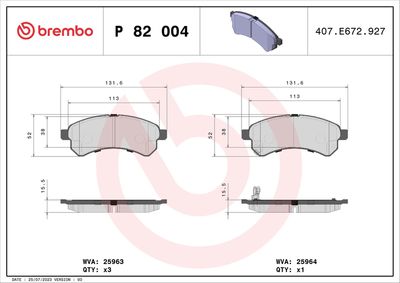 Brake Pad Set, disc brake BREMBO P 82 004