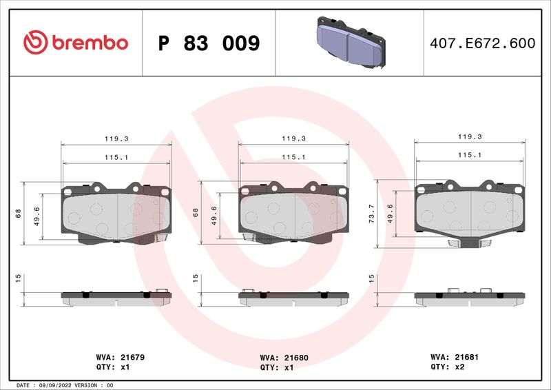 BREMBO P 83 009 Brake Pad Set, disc brake